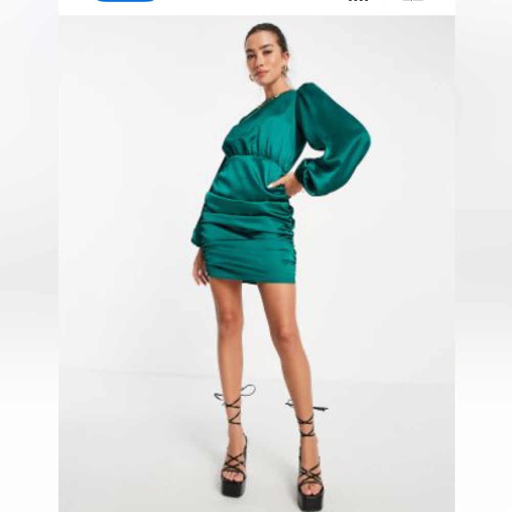 Flounce London (from ASOS) Emerald Green Satin Mini Dress